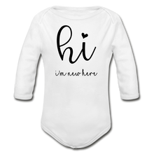 Load image into Gallery viewer, New Here Long Sleeve Baby Bodysuit - white