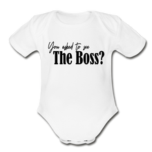 Load image into Gallery viewer, The Boss Short Sleeve Baby Bodysuit - white
