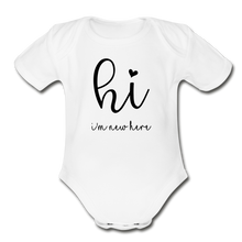 Load image into Gallery viewer, New Here Short Sleeve Baby Bodysuit - white