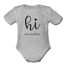 Load image into Gallery viewer, New Here Short Sleeve Baby Bodysuit - heather gray