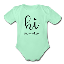 Load image into Gallery viewer, New Here Short Sleeve Baby Bodysuit - light mint
