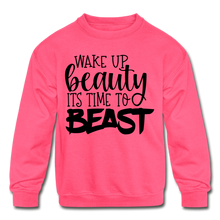 Load image into Gallery viewer, Beast Mode Kids' Crewneck Sweatshirt - neon pink