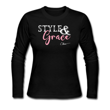 Load image into Gallery viewer, Style & Grace Women's Long Sleeve Jersey T-Shirt - black