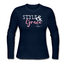 Load image into Gallery viewer, Style & Grace Women's Long Sleeve Jersey T-Shirt - navy