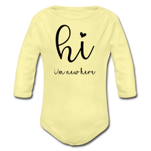 Load image into Gallery viewer, New Here Long Sleeve Baby Bodysuit - washed yellow
