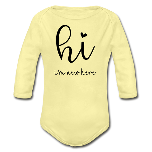 New Here Long Sleeve Baby Bodysuit - washed yellow