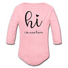 Load image into Gallery viewer, New Here Long Sleeve Baby Bodysuit - light pink
