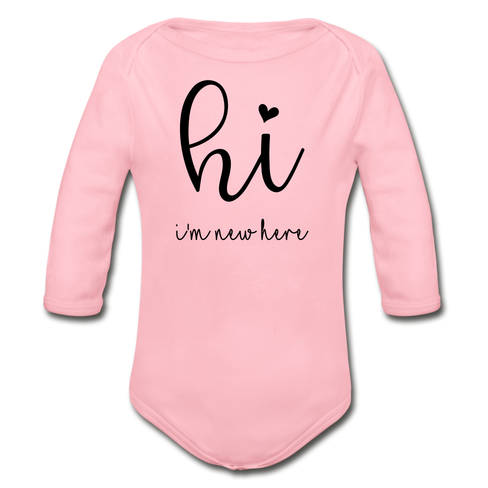 New Here Long Sleeve Baby Bodysuit - light pink