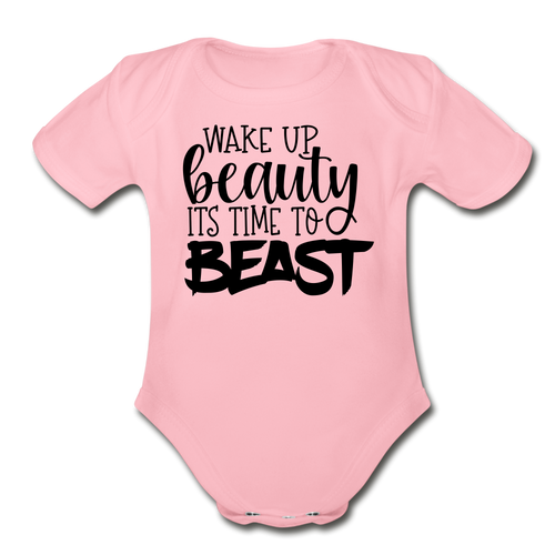 Beast Mode Short Sleeve Baby Bodysuit - light pink