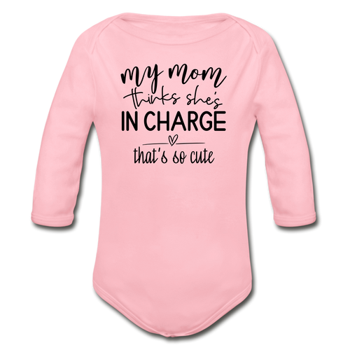 In Charge Long Sleeve Baby Bodysuit - light pink