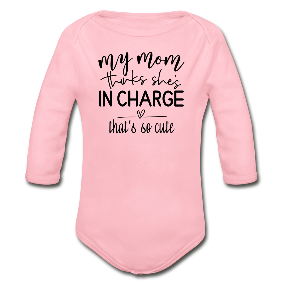 In Charge Long Sleeve Baby Bodysuit - light pink