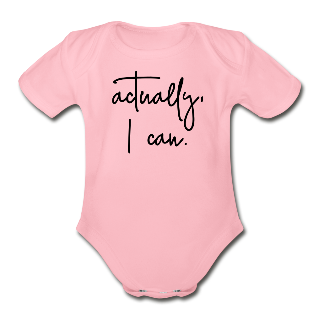 I Can Short Sleeve Baby Bodysuit - light pink