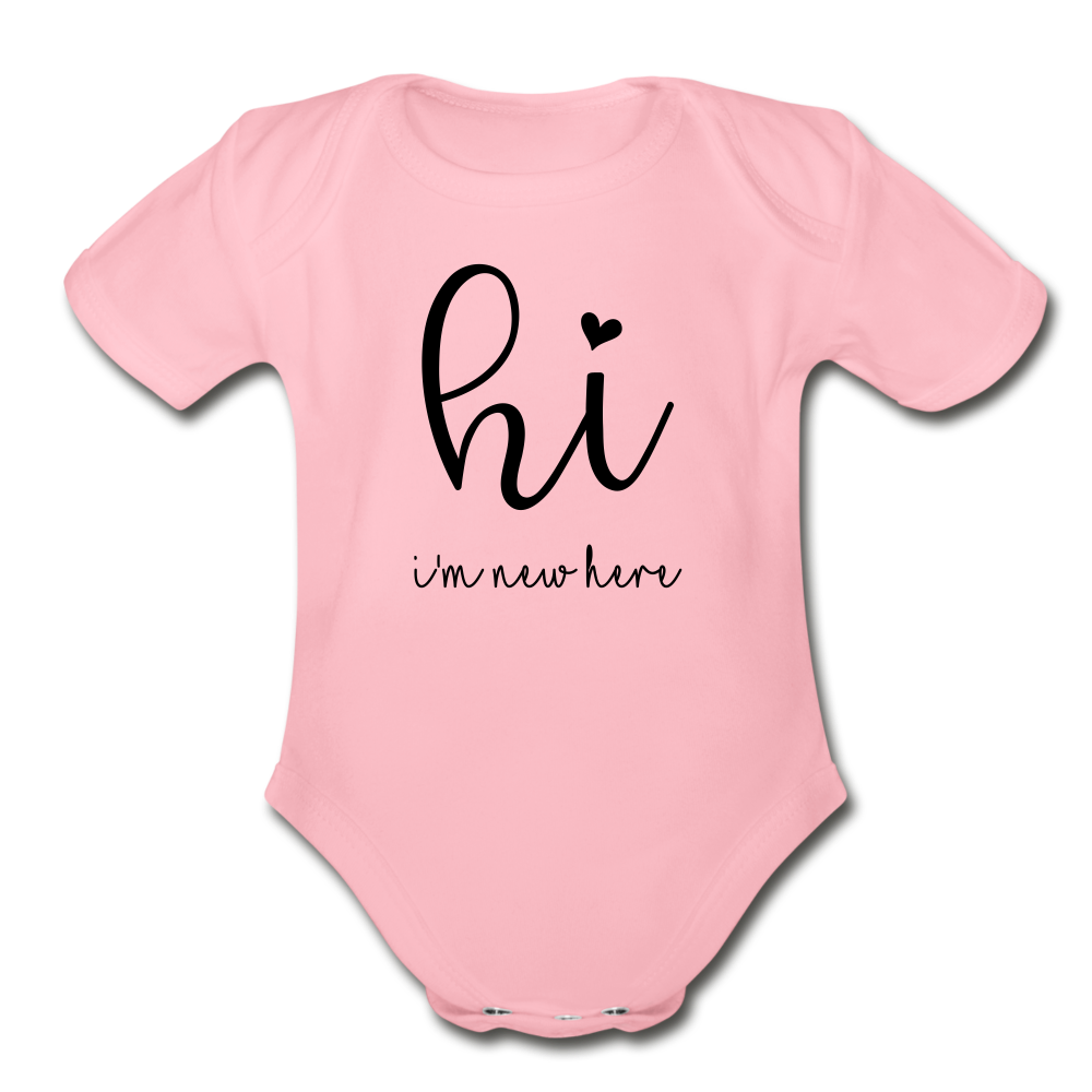 New Here Short Sleeve Baby Bodysuit - light pink