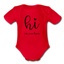 Load image into Gallery viewer, New Here Short Sleeve Baby Bodysuit - red
