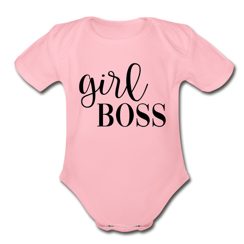 Girl Boss Short Sleeve Baby Bodysuit - light pink