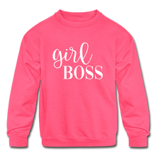 Load image into Gallery viewer, Girl Boss Kids&#39; Crewneck Sweatshirt - neon pink
