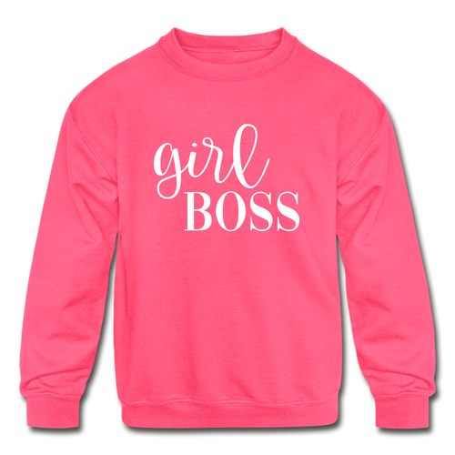 Girl Boss Kids' Crewneck Sweatshirt - neon pink