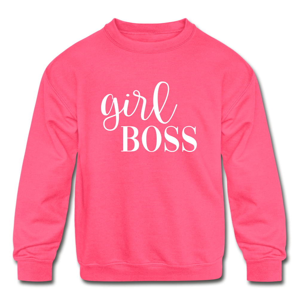 Girl Boss Kids' Crewneck Sweatshirt - neon pink