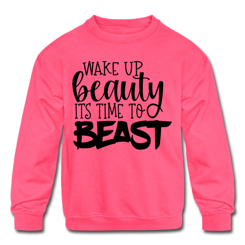 Beast Mode Kids' Crewneck Sweatshirt - neon pink