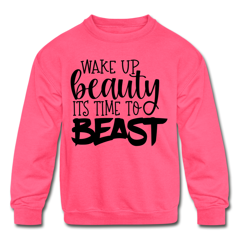 Beast Mode Kids' Crewneck Sweatshirt - neon pink